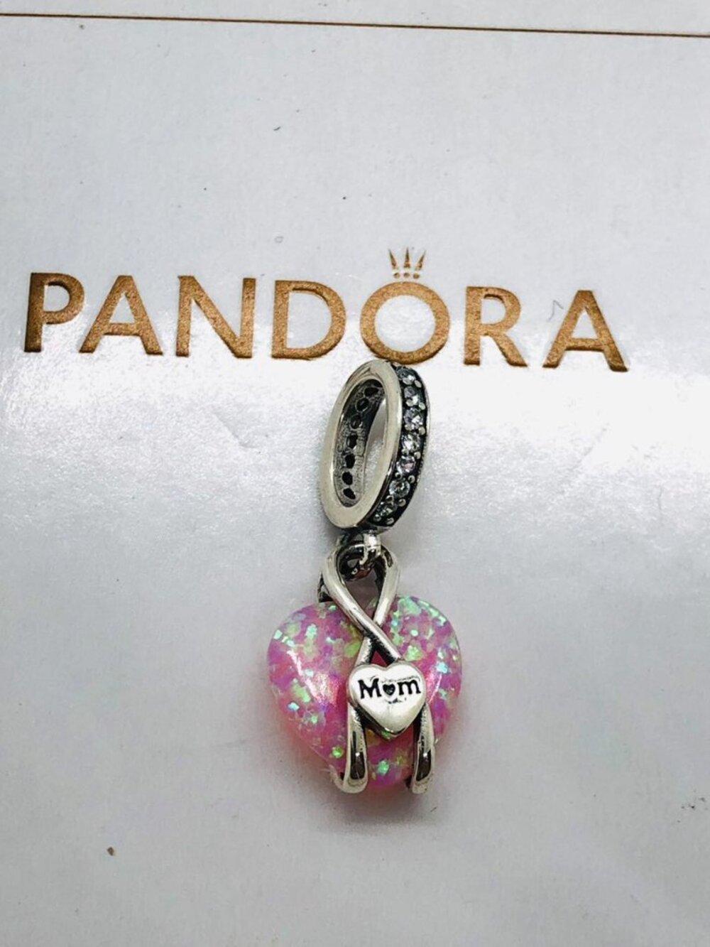 Pandora Mom Opalescent Heart Dangle Charm